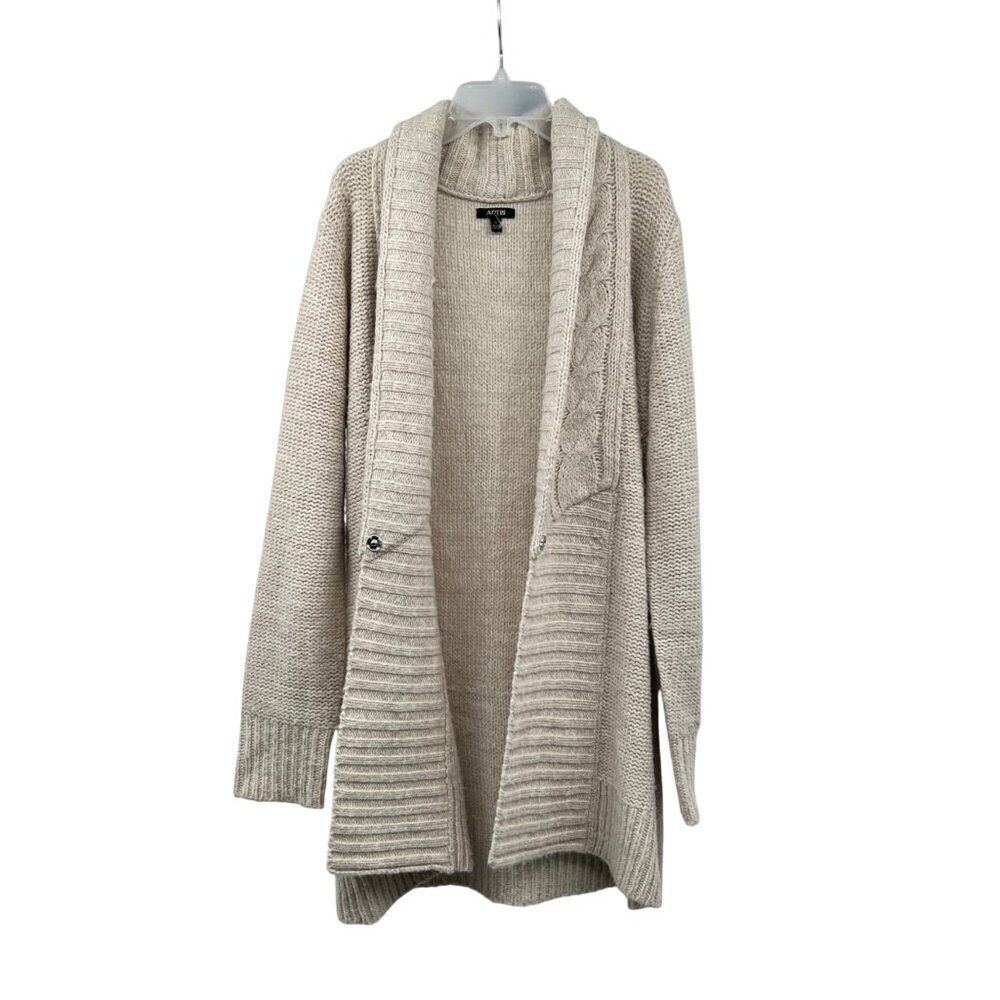Apt 9 Womens Cable Knit Cardigan Duster Snap Long Sleeve Cream Size Large